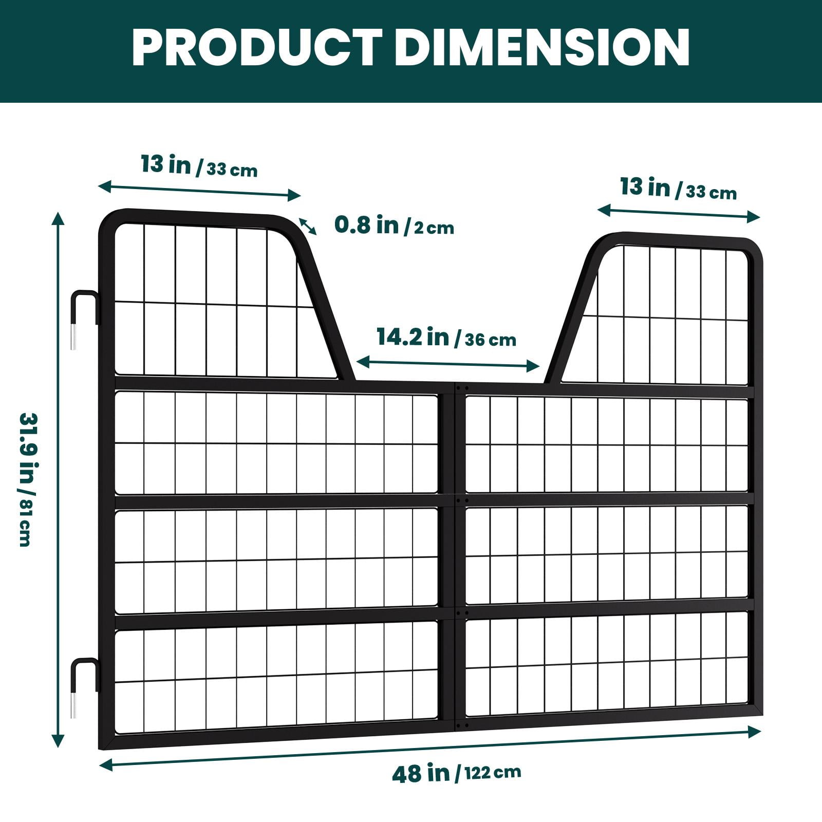Double-Layer Horse Stall Gates Metal,  Heavy Horse Stall Guard,  Outdoor Animal Containment,  48in × 32in	 Size (0.8in Thickness),  Two-Way Inward/Outward Opening