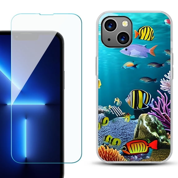 OneToughShield ® for iPhone 13 Shockproof Phone Case, with Tempered Glass Screen Protector - Underwater