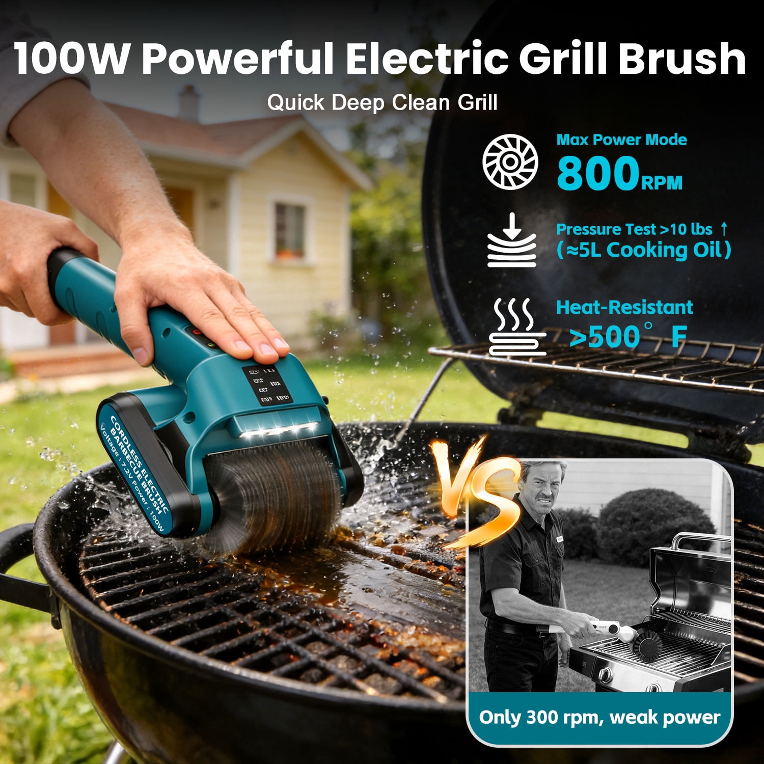 Yankucat Electric Grill Brush for Outdoor Grill - Cordless Rechargeable BBQ Cleaner with 304 Stainless Steel, 4000mAh Power Rotary Grill Cleaning Brush for Gas Charcoal Grates