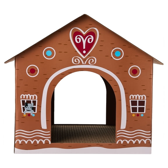 Vibrant Life Holiday Gingerbread Cat Scratch House, Brown, 15.16" x 15.16" x 15.35"