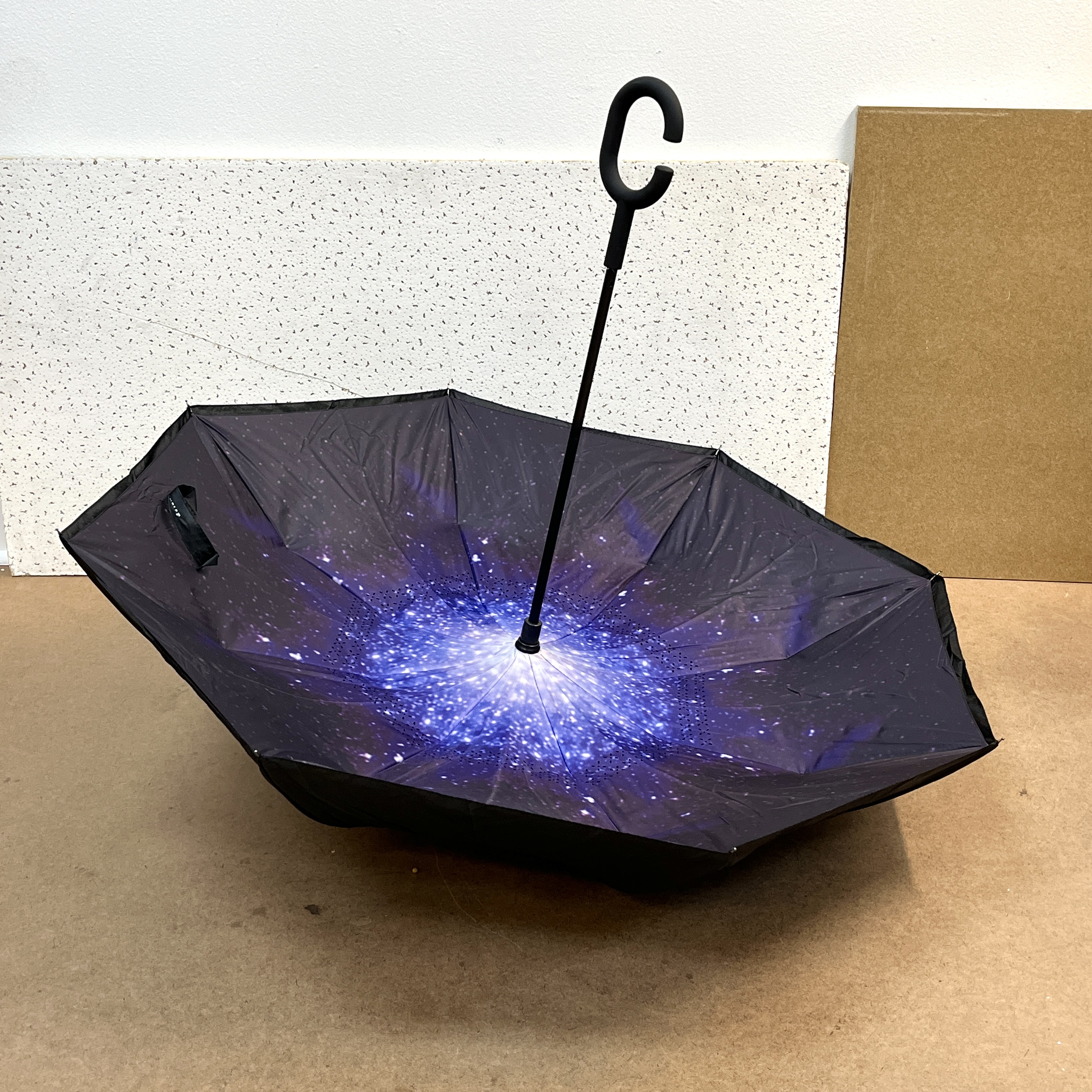 Extra Large Inverted Reverse Umbrella, Windproof & Waterproof C- Shaped Handle, Starry Night