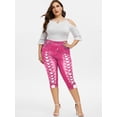 thumbnail image 4 of Rosegal Women Casual Plus Size 3D Lace Up Jean Print Capri Leggings Light Pink L, 4 of 6