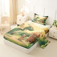 thumbnail image 2 of Feelyou Kawaii Family Dino Twin Sheet Sets for Kids, Sunshine Wildlife Bedding, Green Orange, 3-Piece, 2 of 5