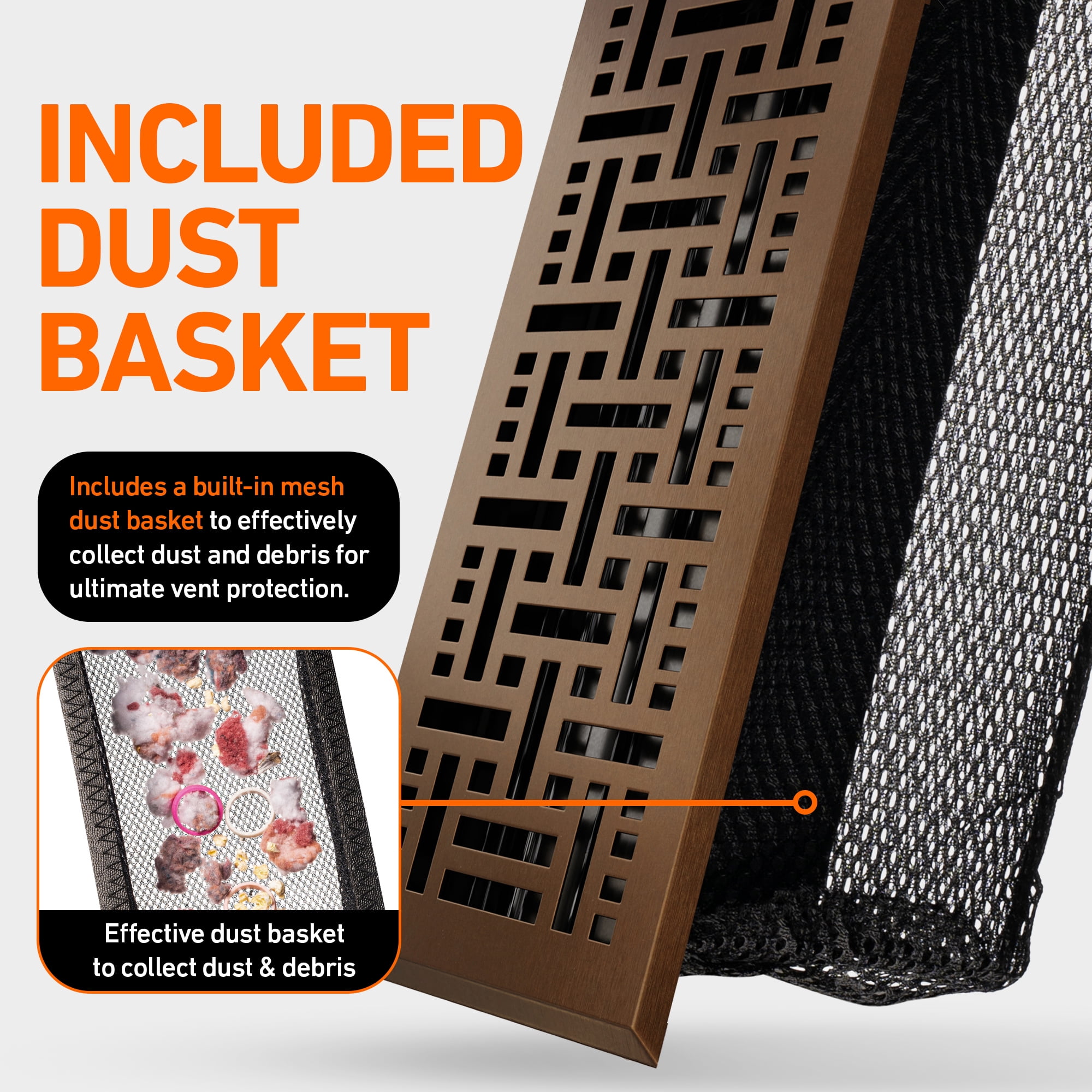 2x12 Floor Vent Covers Floor Register with Mesh Cover Trap, Heat and Air, Walkable Metal Floor Register for HVAC Duct, Basketweave, Oiled Bronze
