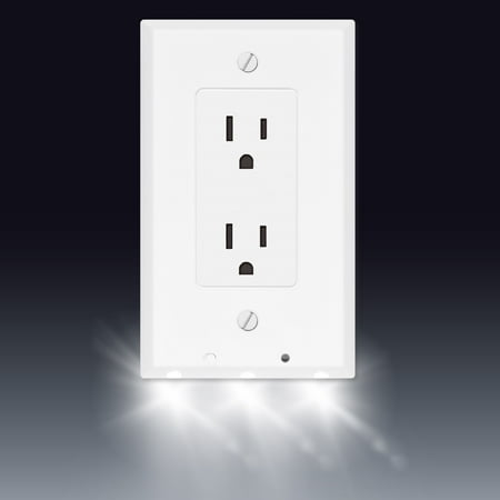 Glow Wall Outlet Plate 3 Led Night Light On Off Switch White Decor 240026 Glow Wall Outlet Plate 3 Led Night Light On Off Switch White Decor 240026