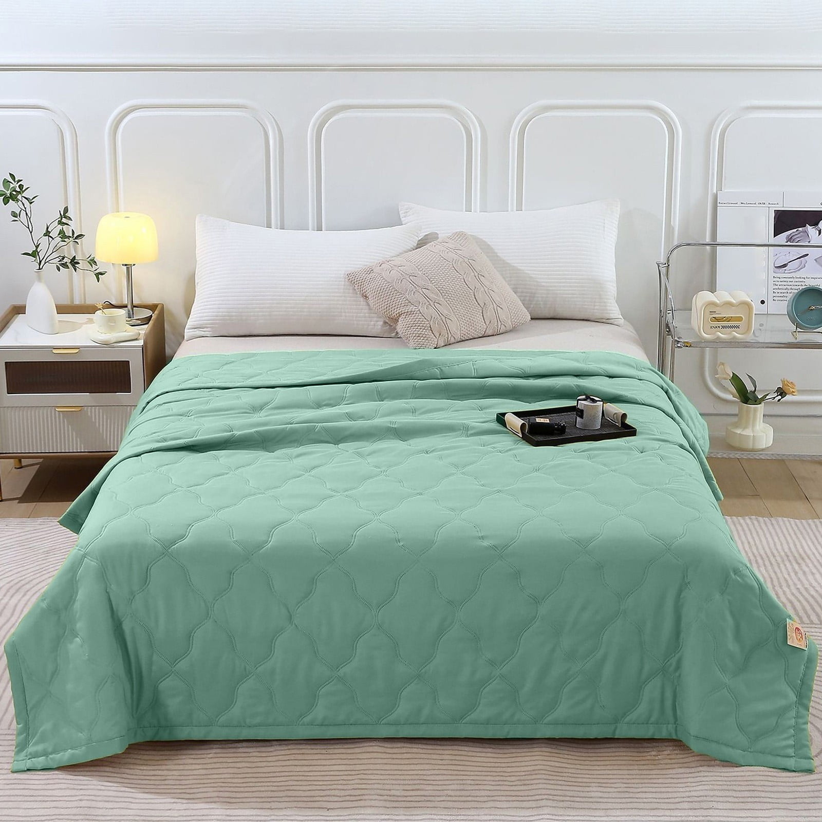 Qocolhg Quilt Small/Twin Size - Summer Conditioning Quilt, Aloe Washed Cotton Summer Quilt, Oversized Bedding Soft Coverlet Quilts Size, Breathable Blanket for Hot Sleepers, Summer Clearance, Green