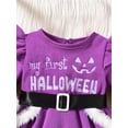 thumbnail image 5 of WIBACKER Newborn Infant Baby Girl My First Halloween Outfit Fuzzy Romper Dress with Headband, Purple 0-18 Months, 5 of 9