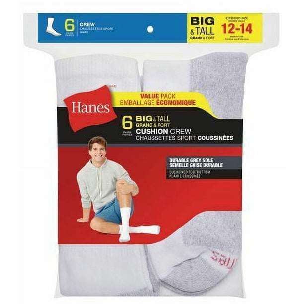 Hanes Big & Tall Men's 6-Pack Cushion Crew Socks (Size: 12-14