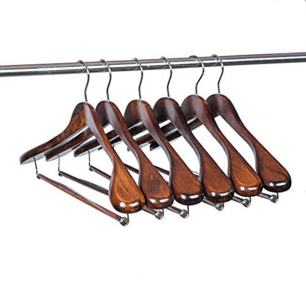 Quality Luxury Heavy Duty Wooden Suit Hangers Wide Wood Hanger for Coats and Pants with Locking Bar (6, Retro)