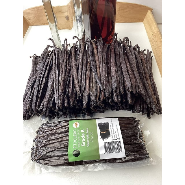 50 Count Tahitian Vanilla Beans Grade B for Extract, Cooking and Baking