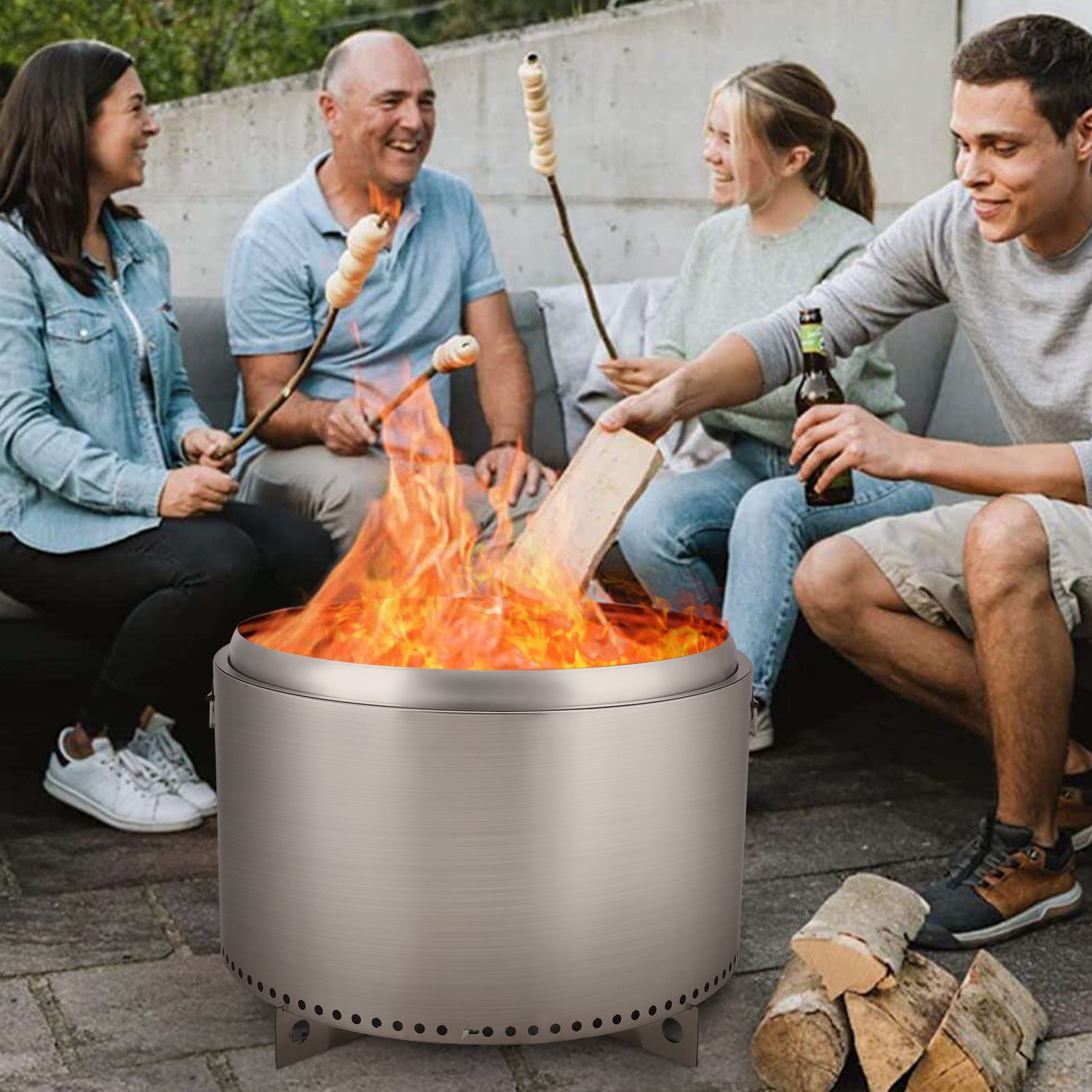 27" Smokeless Fire Pit with Adjustable Airflow, 304 Stainless Steel Wood-Burning Firepit, 360° Heat & Secondary Burn Technology, Portable Outdoor Fire Bowl for Camping, Backyard, Family Gatherings