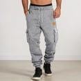thumbnail image 2 of CONZONE Mens Workout Pants Wide Leg Elastic Waist Drawstring Cargo Joggers For Men Relaxed Fit Cozy Fall Winter Sports Trousers With Pockets, 2 of 9