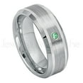 thumbnail image 1 of Personalized Tungsten Wedding Band - 0.07ct Solitaire Emerald Ring - 8mm Beveled Edge Tungsten Ring - Custom Made May Birthstone Ring TN002, 1 of 1
