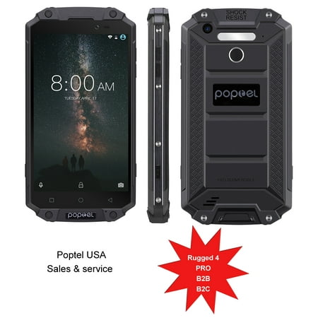 PoptelUSA Rugged P9000 MAX, 4GB+64GB, IP68 Waterproof Shockproof Dustproof, 9000mAh Battery NFC Fingerprint Identification, 5.5