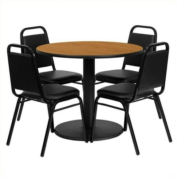 Bowery Hill 5 Piece Round Table Set in Black and Natural