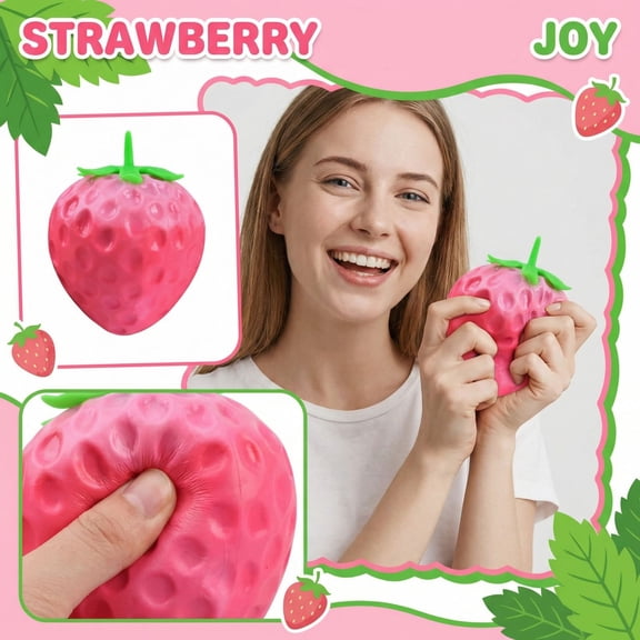 Squishy Strawberry Stress Suagr Balls Squeeze Toy, Squeeze Toys, Cute Sensory Fruit Squishy Toys for Friends & Family Birthday Gifts, Strawberry Stress Sugar Ball for Easter Basket Stuffers Decor
