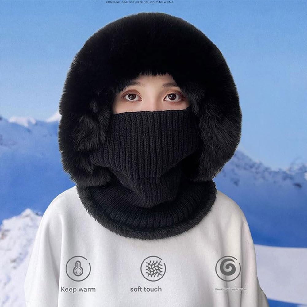 Women's Knitted Hat in Autumn and Winter, Elastic Warm Ear Protection Hat, Balaclava Knit Scarf Hats, Running Ski Mask