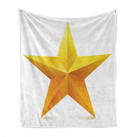 Yellow Soft Flannel Fleece Throw Blanket, Single Yellow Ombre Star Plain Background Christmas Celebration Inspired Print, Cozy Plush for Indoor and Outdoor Use, 70" x 90", Yellow White, by Ambesonne