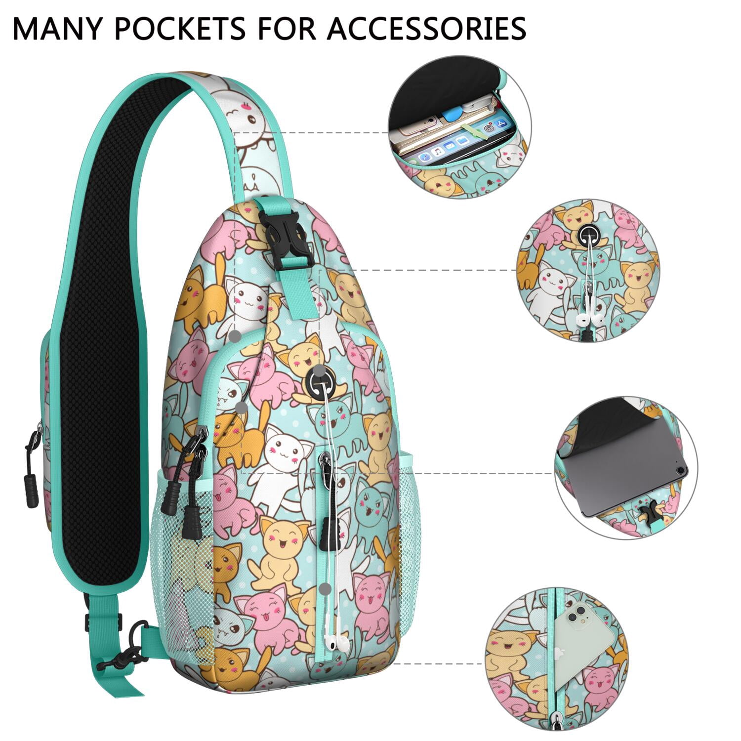 Adorable Cat Print Sling Backpack, Lightweight Crossbody Daypack with Cute Paw Pattern, Funny Cat Lover Gift Design, Anti-theft Travel Bag for Pet Lovers, Commuting, Gym, Outdoor Activities
