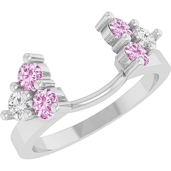 Rag Jewels 1.50 Ct Round Cut Pink Sapphire Engagement Thanksgiving Christmas Enhancer Guard Wrap Ring 14K White Gold Plated 925 Sterling Silver For Women's -6.5