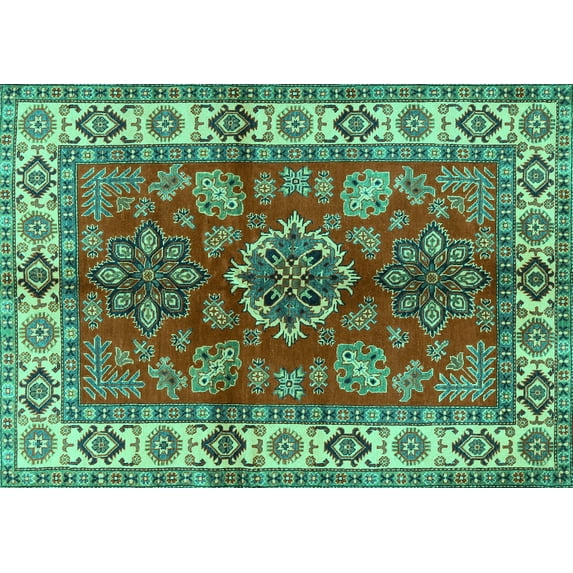 Ahgly Company Indoor Rectangle Geometric Turquoise Blue Traditional Area Rugs, 8' x 10'