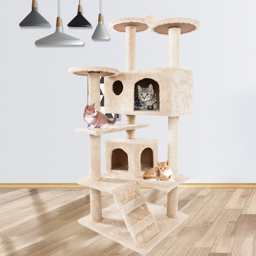 Lowestbest 52" Cat Activity Tree, Cat Tower with Sisal-Covered Scratcher Slope, Scratching Posts, Plush Perches, Activity Centre Multi-Level Cat Condo Furniture for Kittens Pets, Beige Lowestbest 52" Cat Activity Tree, Cat Tower with Sisal-Covered Scratcher Slope, Scratching Posts, Plush Perches, Activity Centre Multi-Level Cat Condo Furniture for Kittens Pets, Beige