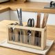 thumbnail image 1 of Portacubiertos de madera, portacubiertos de 4 compartimentos, organizador de encimera de cocina para tenedores, cucharas, cuchillos, palillos, 1 of 7