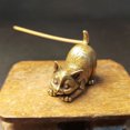 thumbnail image 3 of OIUR Brass Cat Figurine Small Cat Statue Incense Stick Holder Desktop Retro Mini Feline Ornament for Home Office Tea Table Car, 3 of 7