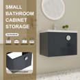 thumbnail image 3 of 28inch Wall Mount Bathroom Vanity with Sink Combo, Modern Bathroom Cabinet with Ceramic Countertop & Double Soft-Close Doors, Floating Vanity and Sink Set with 3 Colors Metal Handle, Black, 3 of 9
