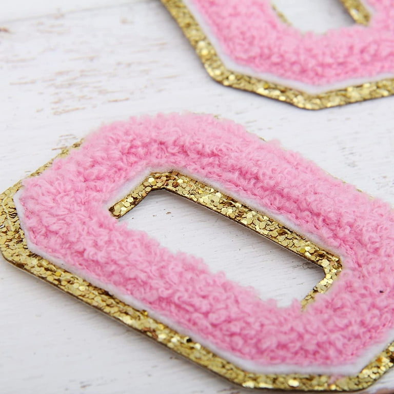 3 Pack Chenille Iron On Glitter Varsity Letter K Patches - Pink