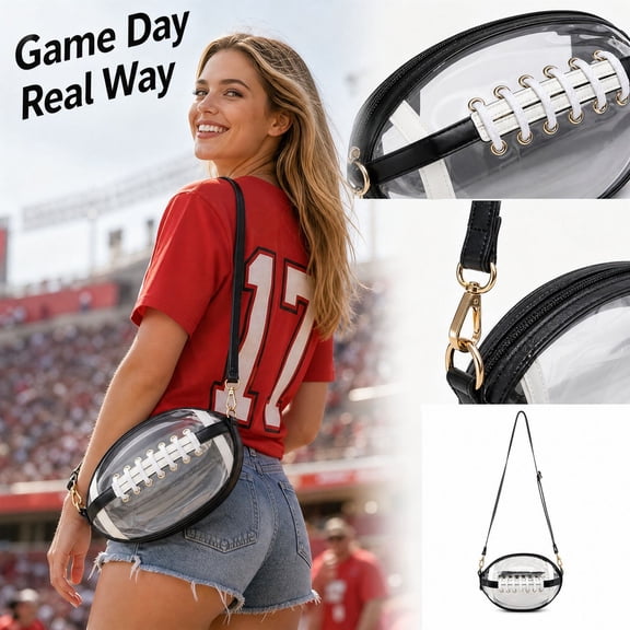 Clear Crossbody Stadium Bags for Women, Football Shaped Purse Stadium Approved PVC Concert Bag with Custom Name & Colors, Adjustable Strap, Game Day Purse for Football Fans & Events