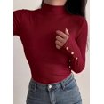 thumbnail image 3 of PRETTYGARDEN Women's Ribbed Mock Neck Long Sleeve Tops | Slim Fitted T-Shirts, Soft Stretch, Decorative Buttons, Going Out Work Casual Wear, Fall Outfits Layering Winter Clothes, 3 of 8