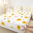 thumbnail image 3 of Manfei Kawaii Yellow Flowers 4 Pieces Queen Sheet Sets for Kids Children Girls,Love Heart Print Ultra Soft Flat Sheet,Spring Graden Queen Fitted Sheet,Lightweight Room Decor, 3 of 7