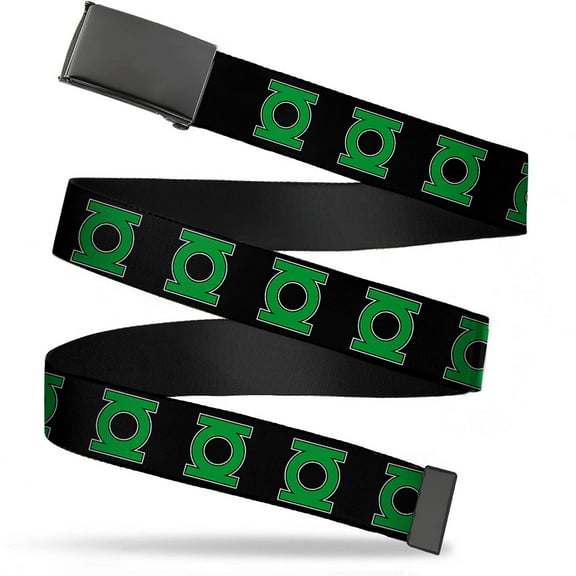 Adjustable Belt, Clamp Buckle, Cut-to-Fit, Green Lantern Logo Black Green