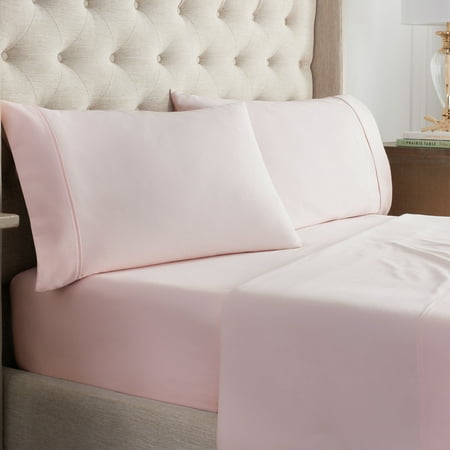 Waverly Solid Print Cotton 400 Thread Count Bed Sheet Set  Twin  Pink  3-Pieces Bring color and comfort to your bed with the Waverly 100% Cotton Sateen 400 Thread Count Sheet Set. Made of luxuriously soft 100% Cotton Sateen  these 400 Thread Count Sheet sets are the perfect base layer to any Waverly bedding ensemble.