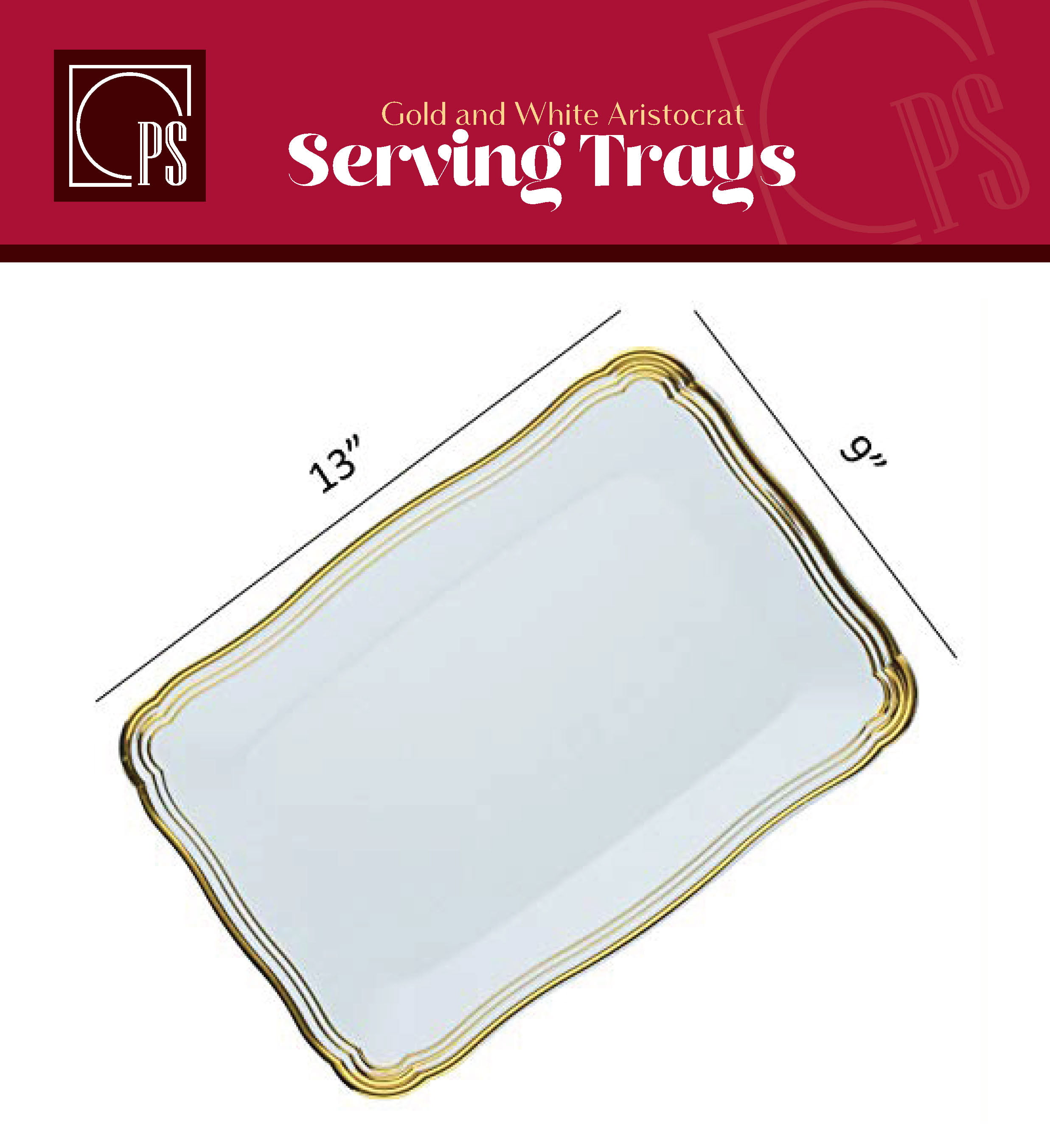 Plastic Serving TrayWhite Rectangular Serving Trays With Gold/Silver Rim 6 PC 