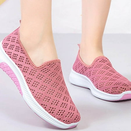 

YTJX Summer Fashion Ladies Shoes Mesh Breathable Flat Casual Shoes Sneakers