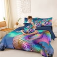thumbnail image 3 of Metsweet Dreamy Magic Dragon Twin Bedding 7-Piece, Gradient Aurora Starry Sky Bedding Comforter Set, Blue Pink Green,Navy Blue Reversible, 3 of 6