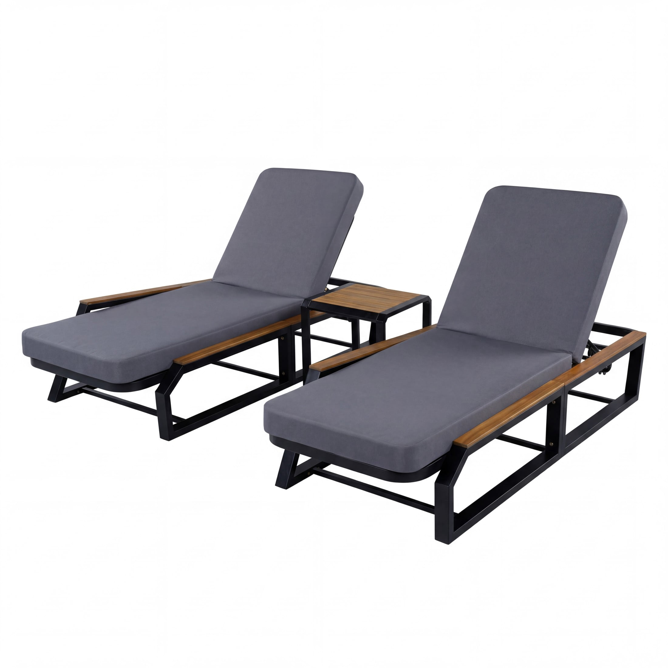 Christopher Knight Home 3-Piece Outdoor Chaise Lounge with Side Table, Iron Frame with Cushion, Black+Gray