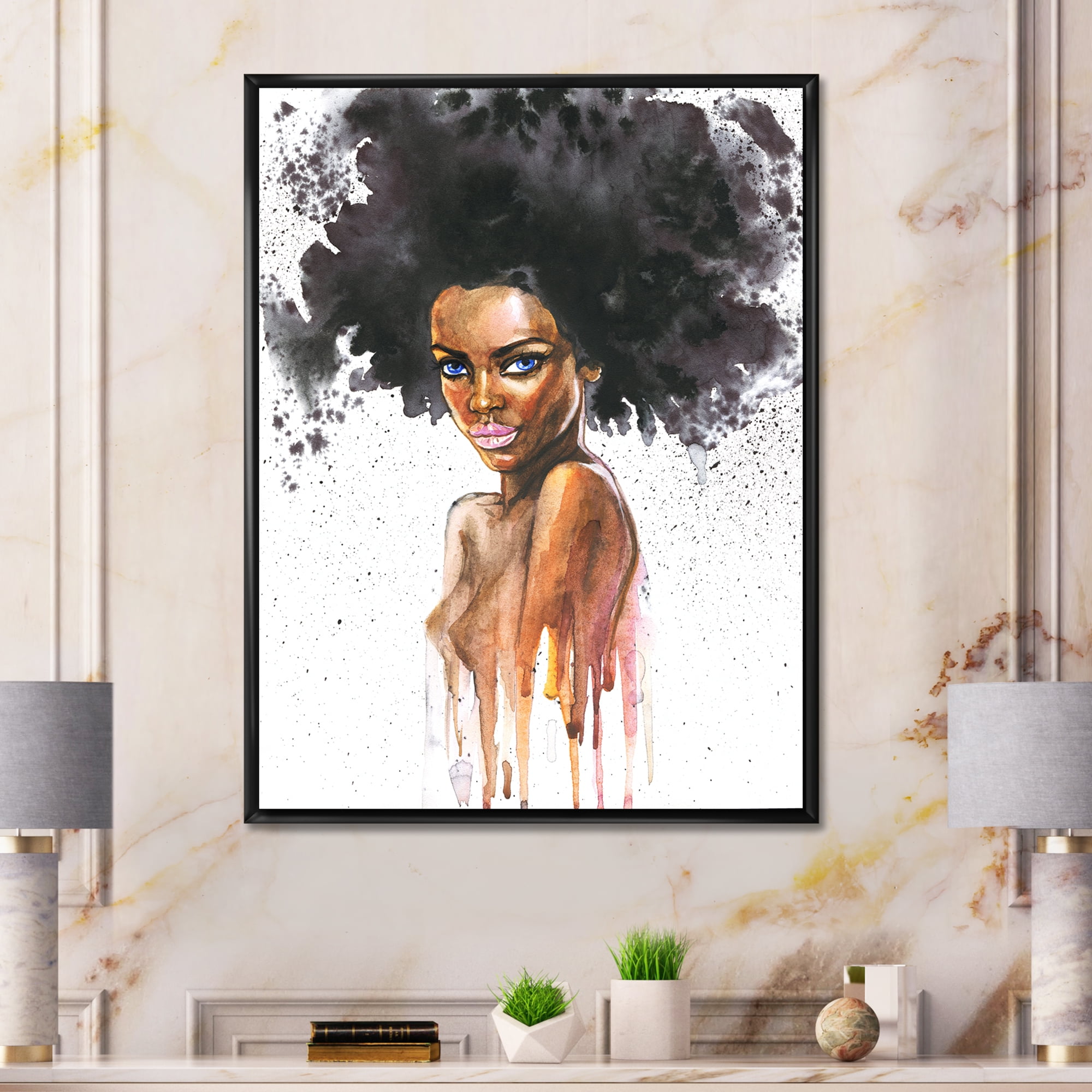 Designart 'Portrait of Afro American Woman VII' Modern Framed Canvas Wall Art Print