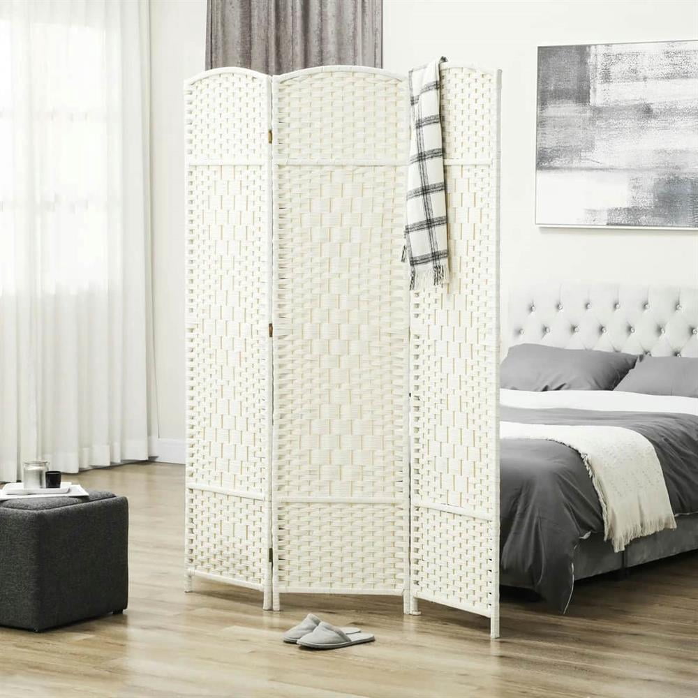 GVN Room Divider Screen,Folding Room Divider Screen 3 Panel 6' Tall Privacy Screen Freestanding Wood Partition, White