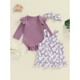 thumbnail image 2 of Suealasg 3Pcs Newborn Baby Girl Fall Outfits Long Sleeve Ribbed Romper + Suspender Skirt + Headband Set Set 3 6 9 12 18 Months Infant Girls Cute Clothes, 2 of 7