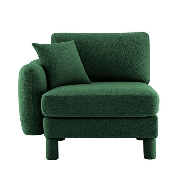 Lisonu 39" Modern Oversized Armchair, Plush Boucle Accent Chair with Curved Armrests and Pillow for Living Room, Green