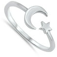 thumbnail image 4 of CHOOSE YOUR COLOR High Polish Open Moon Star Ring .925 Sterling Silver Band Jewelry Female Size 11, 4 of 4