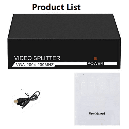 1 In 4 Out VGA Splitter Support 720P/1080P, Full Shielded Metal Case for Video Screen Duplication