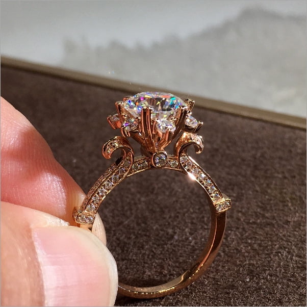 Vintage Engagement Fine Ring Sun Flower Cluster Ring 2.8Ct Diamond 14K Gold Over 
