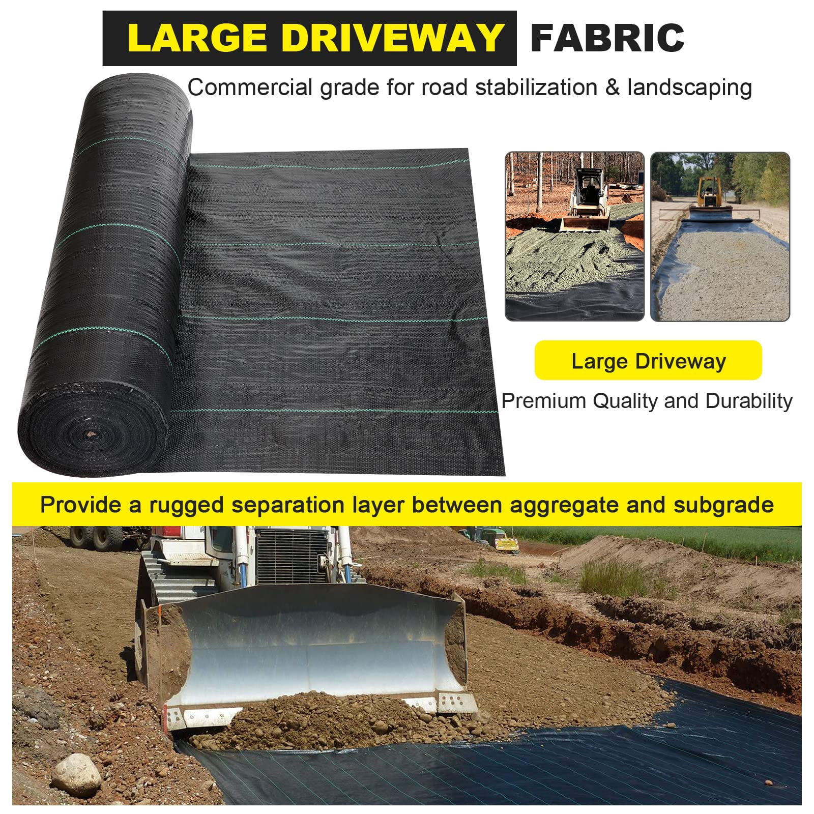 DWALE 6x300 ft Driveway Fabric, 2.4OZ Heavy Duty Road Fabric for Erosion Control, French Drain & Construction Projects