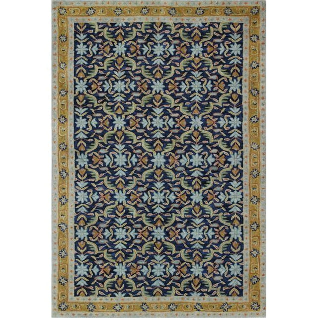 Bashian R128-NV-6X9-HG136 Wilshire Collection Floral Transitional 100 Percent Wool Hand Tufted Area Rug, Navy - 5 ft. 6 in. x 8 ft. 6 in.
