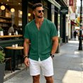 thumbnail image 6 of Uwinwear Mens Short Sleeve Shirts Button Up Shirts Linen Cotton Tops V Neck Plain Hawaiian Summer Beach T-Shirt Breathable Casual Wear,Green,XXXL, 6 of 8