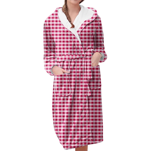 Women's Fleece Plush Robe Long Warm Plush Bathrobe Loungewear Jacket Printed Comfort Robe